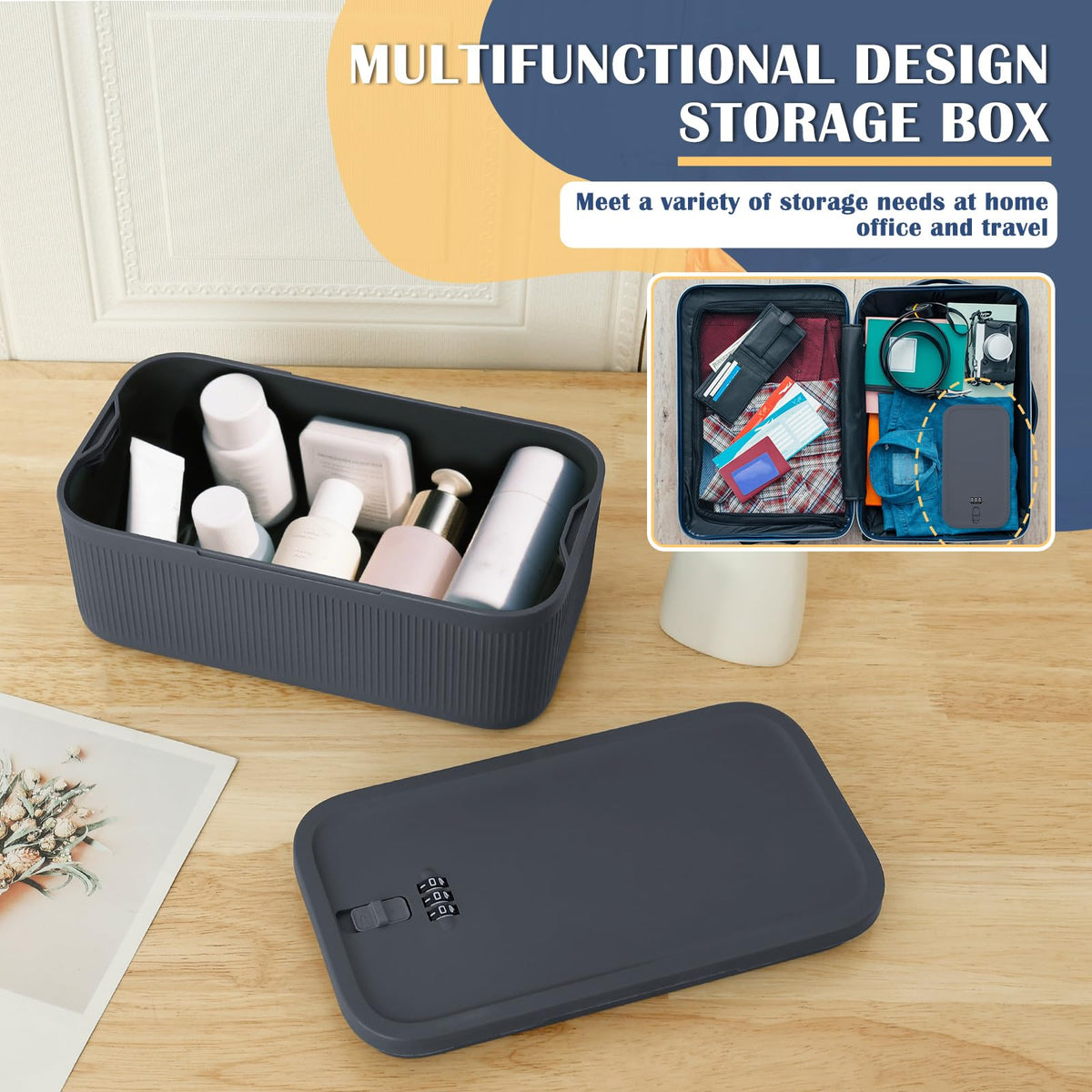 QINGLANG Small Lockable Storage Box with Combination Code 24x13x9.6cm Portable Medication Lock Box Phone Jail