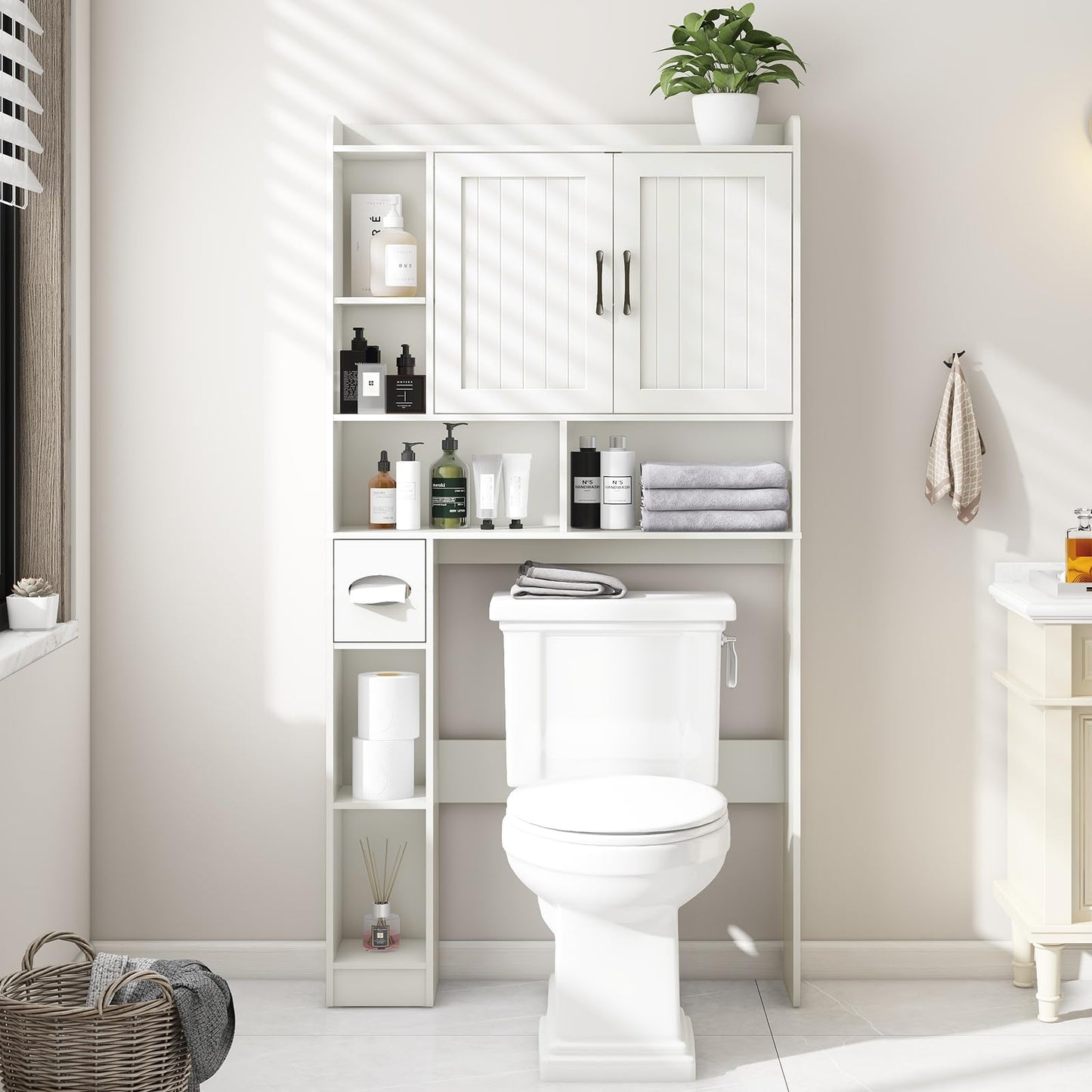 BonVache Over the Toilet Storage Cabinet, Farmhouse Rack with Barn Door
