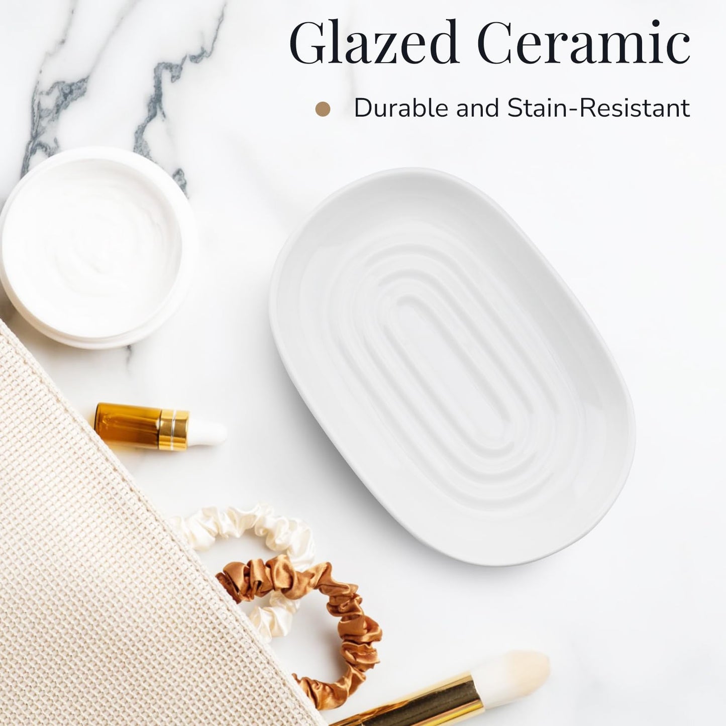 YoHyien Ceramic Soap Dish, Anti-Slip Marble Soap Dish for Bathroom, Soap Tray Dish, Soap Holder for Shower, Kitchen, and Sink