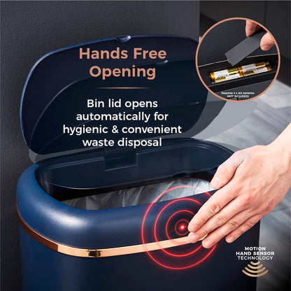 Tower T838010MNB Cavaletto Square Sensor Bin, 58L, Midnight Blue and Rose Gold