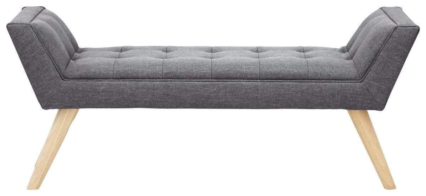 GFW Milan Upholstered Bench, Dark Grey Fabric Bench with Solid Wood Legs, Scandi Style Bedroom, Hallway and Window Seat