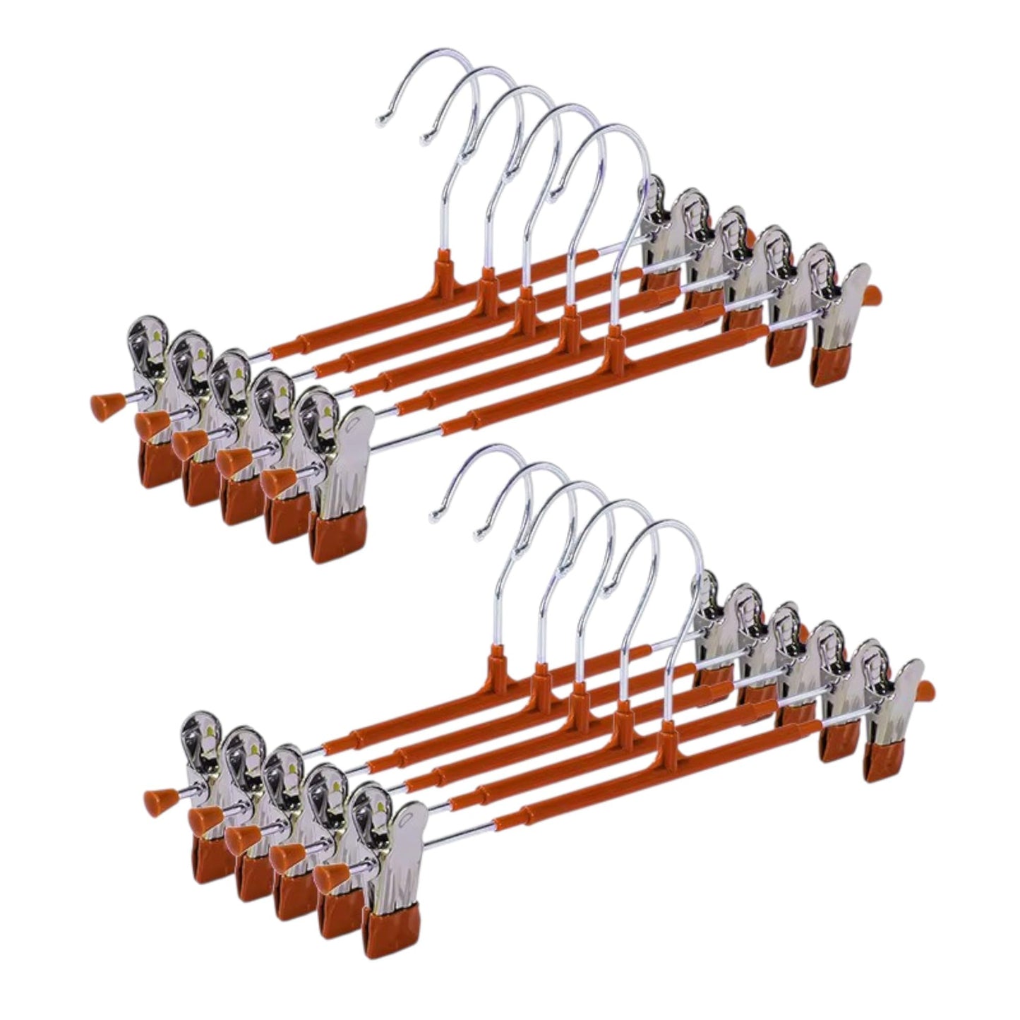 CRIFLOMAR Universal Hangers with Clips, 10 Pieces, 30 cm, Metal Hangers for Trousers and Skirts, Space Saving (Brown)