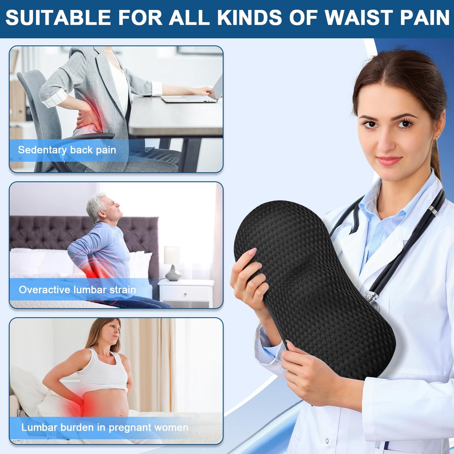 Samamoca Lumbar Support Pillow For Lower Back Pain Relief,Back Lumbar Support Cushion,Ergonomic Lumbar Support Pillow For Office Chair & Car