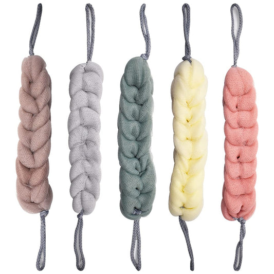 Bath Sponge for Adults,Forreen 5 Pieces Back Scrubber Mesh Stretchy Braids Shower Sponge Soft Exfoliating Massage Sponge for Men Women Body Scrubbing