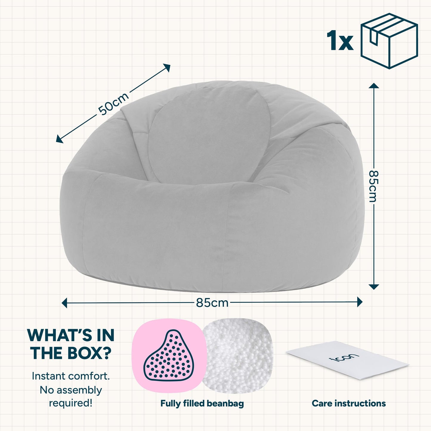 icon Kingston Velvet Bean Bag with Filling Included, Teal