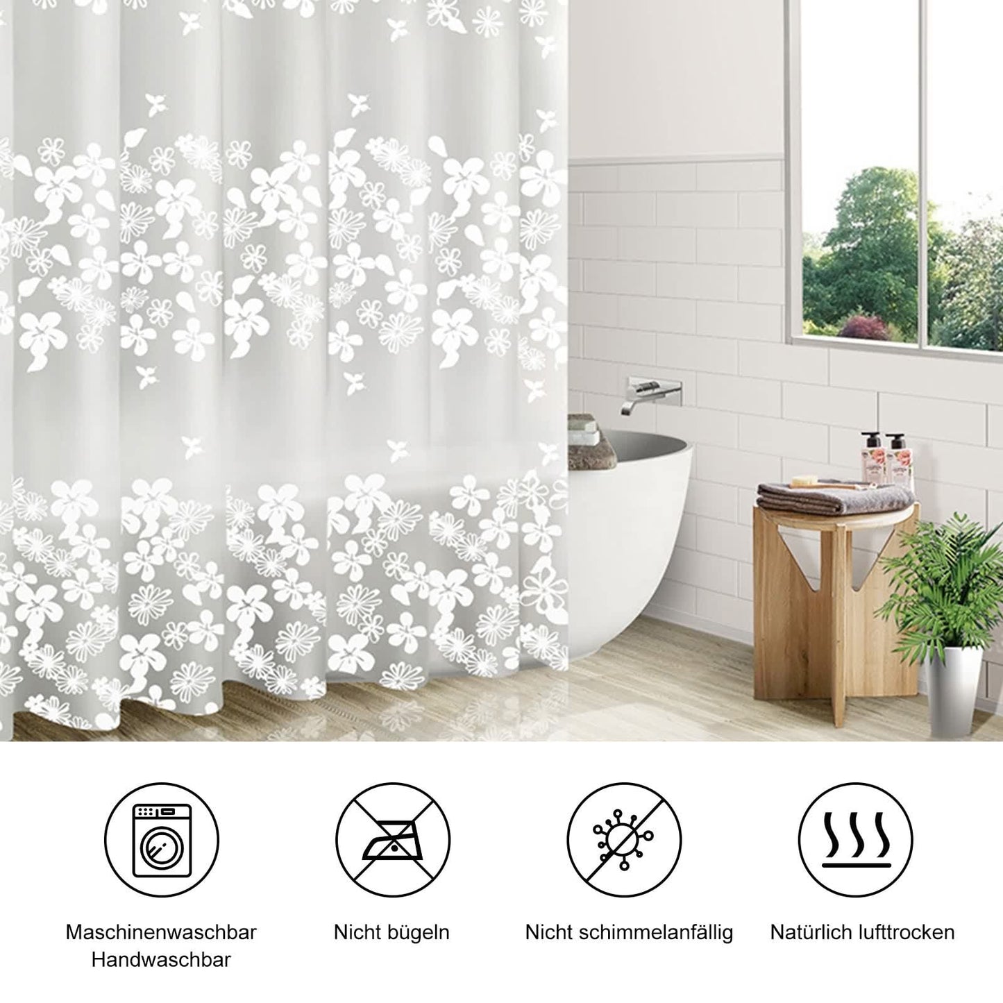 Whoiy Shower Curtain Washable White Shower Curtain Washable 300 x 200 cm Peva Snowflake for Home Dorm,White
