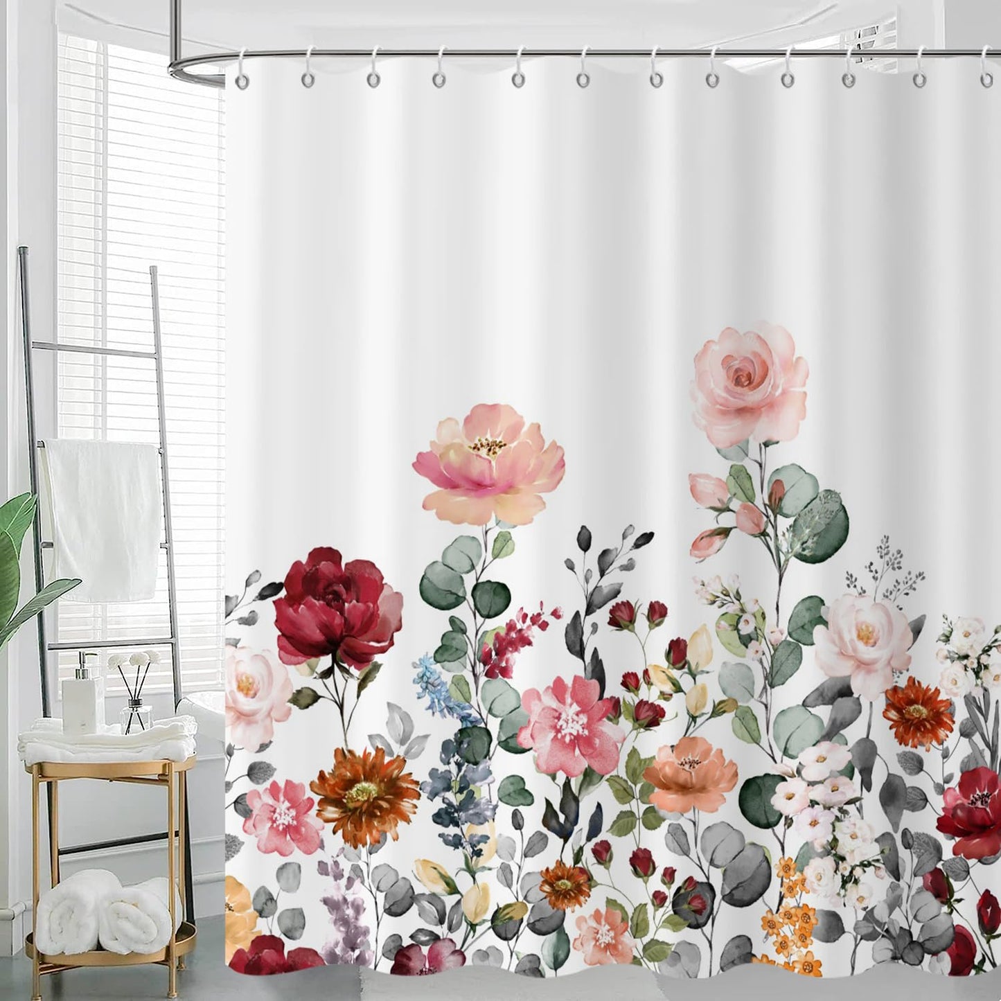 GCIREC Floral Shower Curtain, 180x180cm, Rustic Colorful Floral with Green leaves Wildflowers Waterproof Fabric Machine Washable Bathroom Curtain