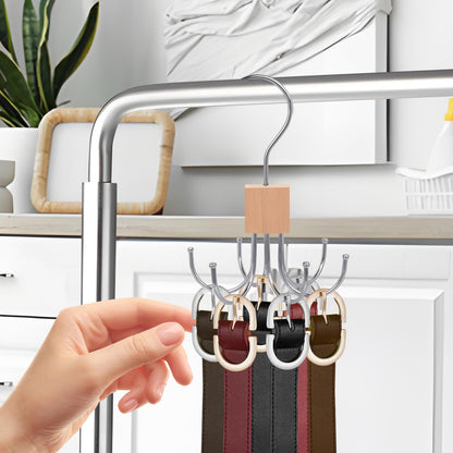 Niuoppy 2PCS 360°Swivel Belt Hanger for Wardrobe, Belt Hangers for Men, Belt Organizer Belts Rack with 6 Hooks 2, Log Color