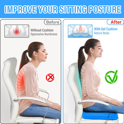 Gel Seat Cushion,Soft Sitter Honeycomb Ergonomic Cushion Cool Gel Cushion Large Double Thick Gel Cushion with Cloth Cover Pressure Pain Relief