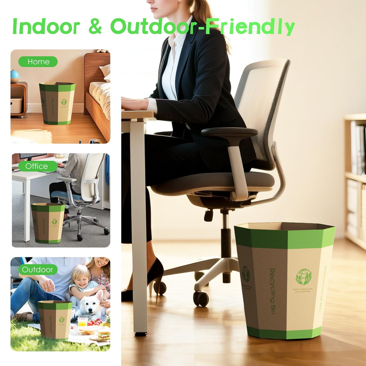 6-Pack Cardboard Waste Paper Bin – Foldable, Recyclable, Plastic-Free & Reusable Trash Can - Small Rubbish Bin - Waste Basket Perfect for Office