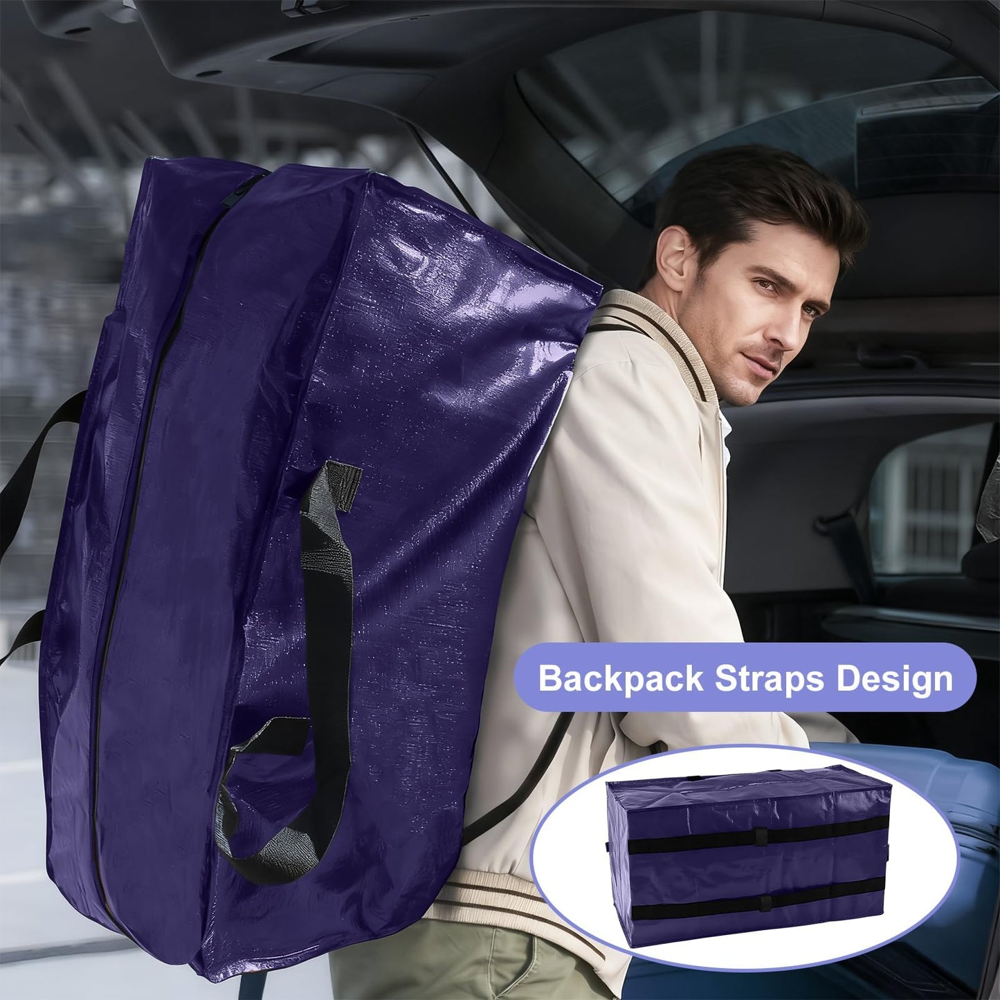 4 Pack 90L Large Moving Bags Waterproof Clothes Storage Bags with Zips