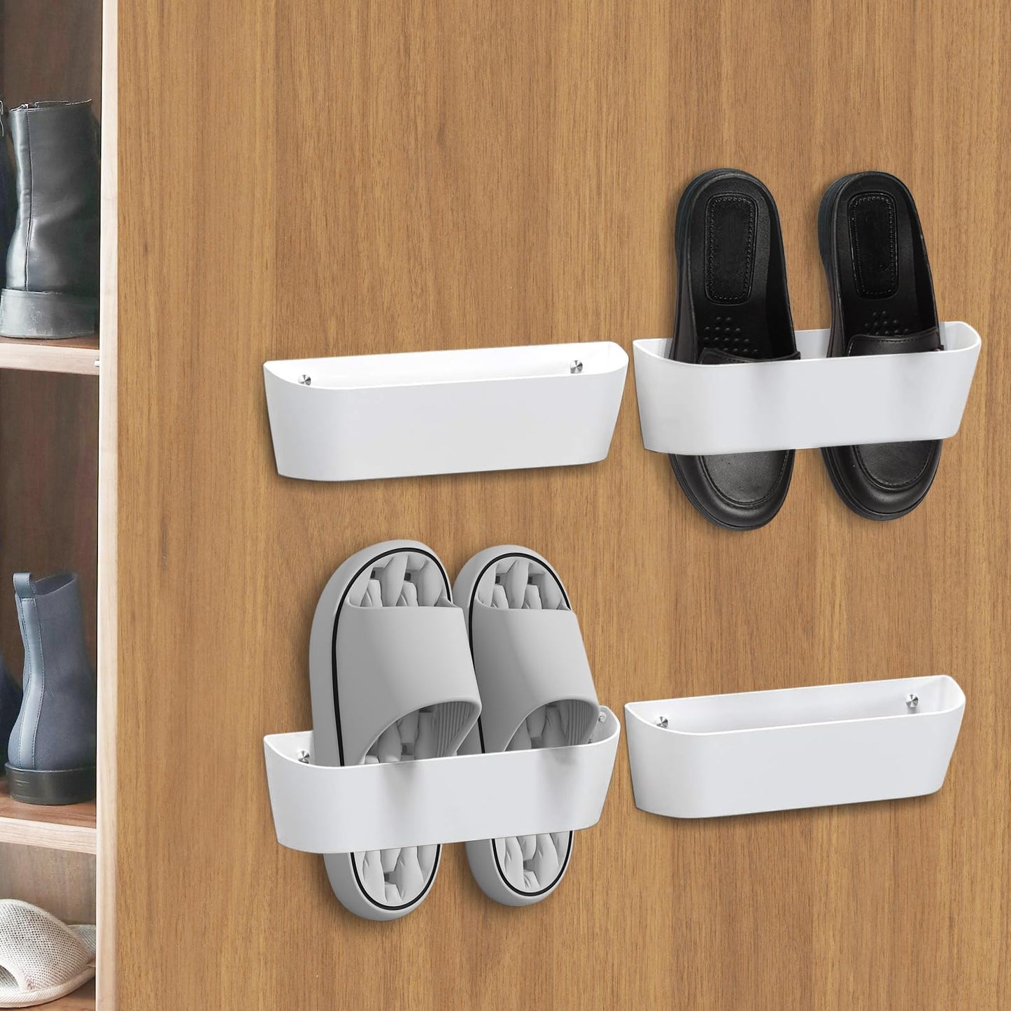Domemit Wall Mounted Shoes Rack, Motorhome Shoe Holder, Wall Shoe Rack Shoe Hooks Self Adhesive or Drilling 2 Ways Installation