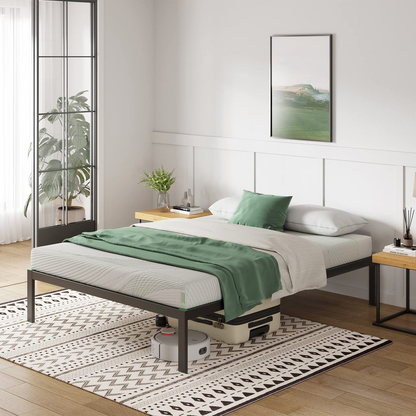 Novilla 30.5cm Metal Super King Bed Frame, 6FT Platform Bed Frame With Noise-cancelling Design, Engineered Wood Slat Support, Solid Support Leg