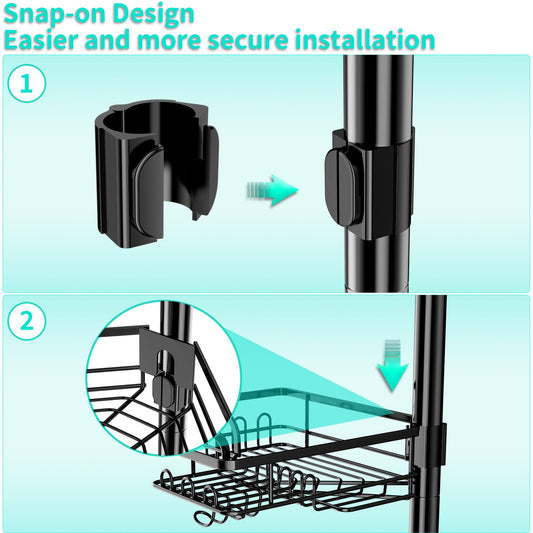 HapiRm Telescopic Shower Caddy - Bathroom Corner Shower Caddy with 4 Tier & 22 hooks, No Drilling Adjustable Storage Organiser, Rustproof Shower Shelf