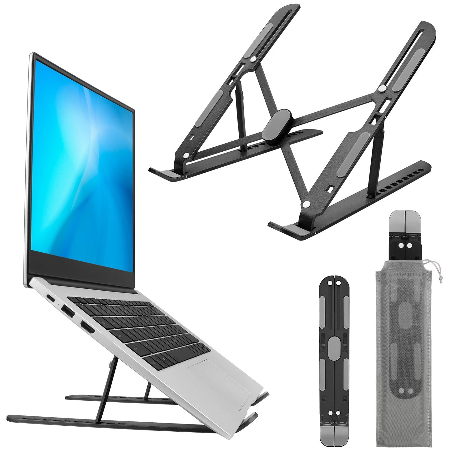 MECHEER Laptop Stand for Desk Adjustable, Folding Tablet Stand Aluminum Laptops Holder, Portable Laptop Riser for Desk
