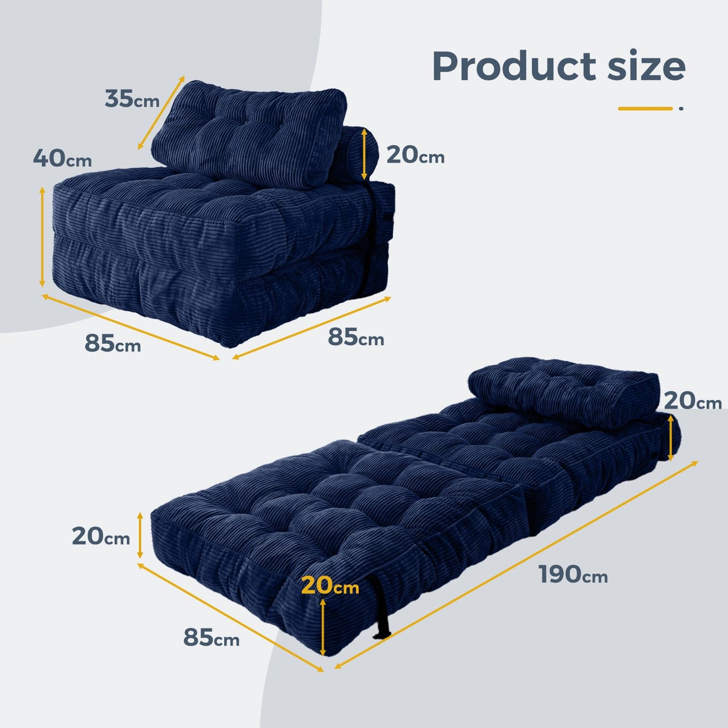 MAXYOYO Folding Sofa Bed, Convertible Sleeper Chair with Pillow Foldable Mattress with Back Support
