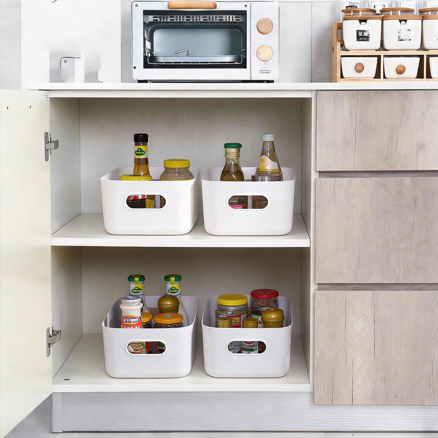 Yeqqzq 12 Pcs Plastic Storage Bins, Storage Basket with Handles, Toy Organizers and Storage Containers for Home Cupboard Kitchen Office Bathroom