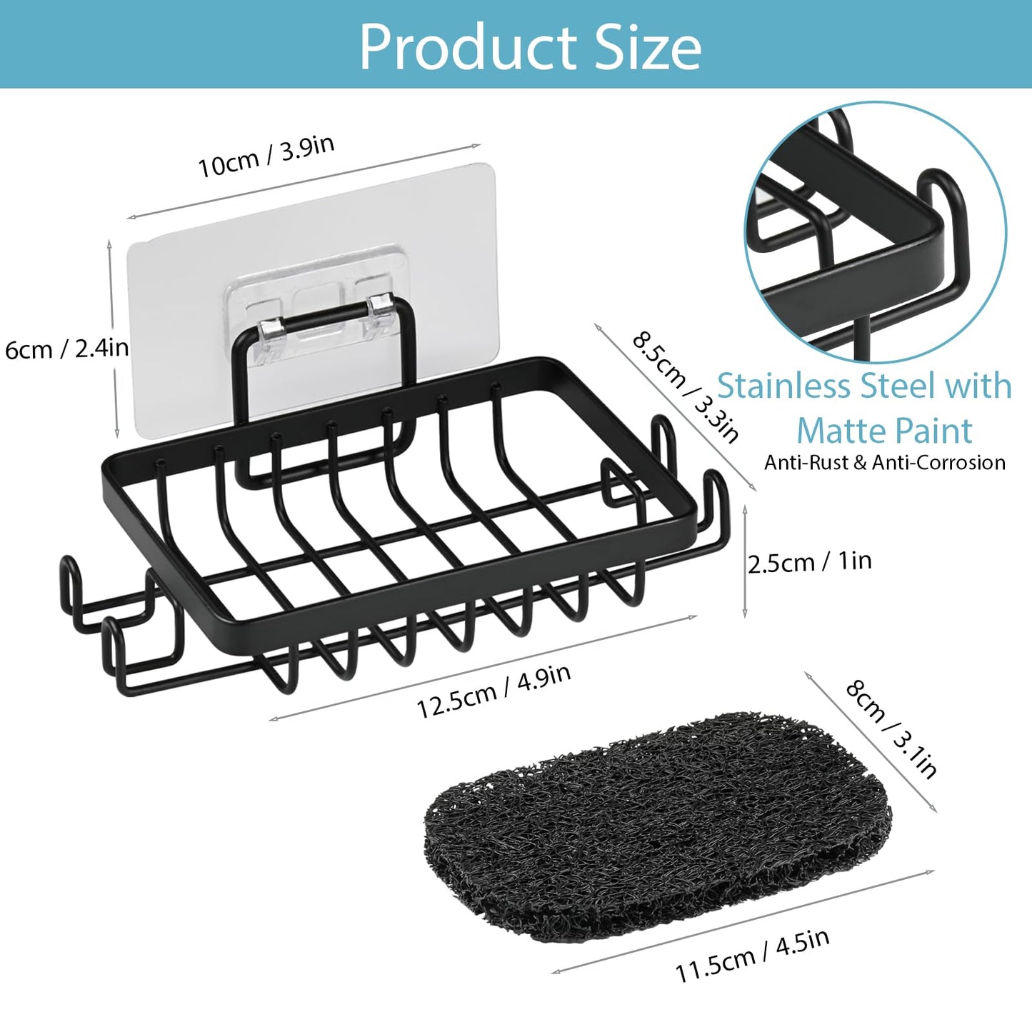 YoHyien 2 Pcs Stainless Steel Wall Mounted Soap Holder, Self Adhesive Soap Dishes with Hooks & Soap Saver, Shower Soap Holder for Bathroom, Kitchen