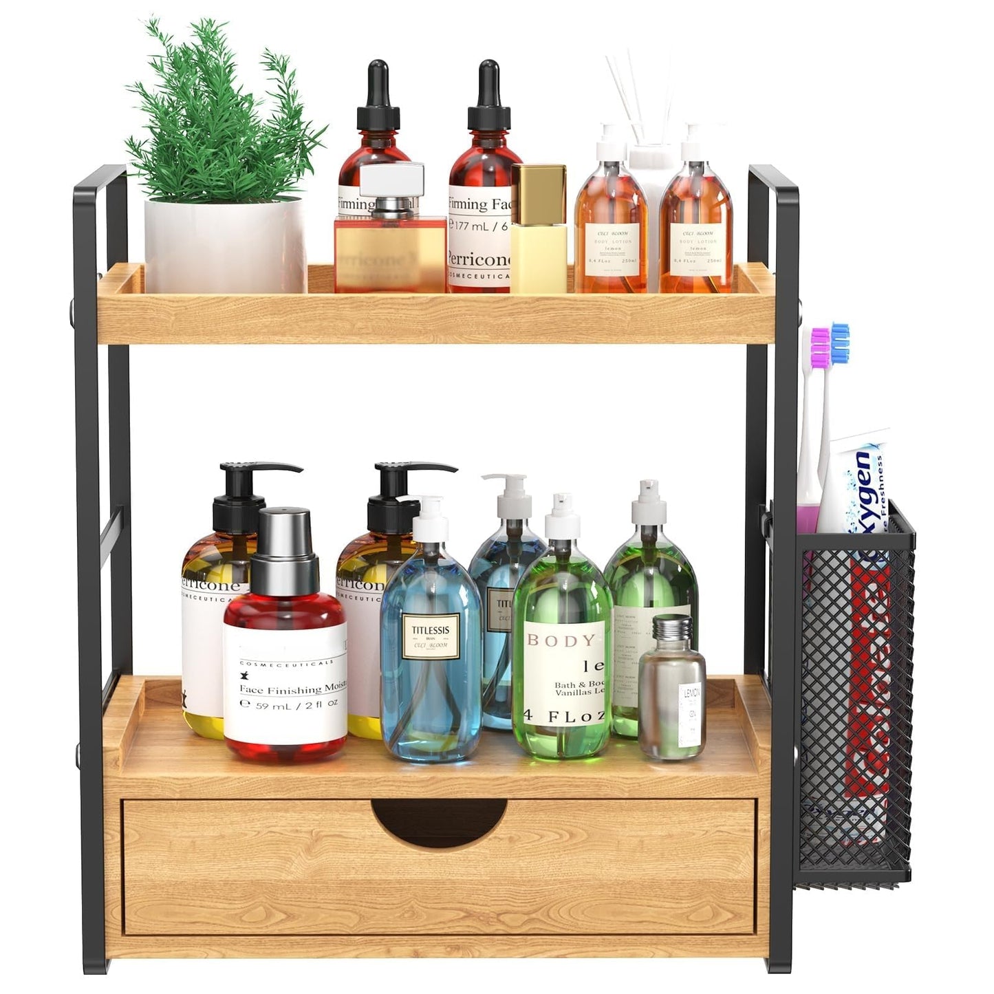 LEMIKKLE Skincare Perfume Organiser for Vanity, Bathroom Organiser Countertop, coffee station,Spice Rack 2-Tier Wood kitchen storage And organisation