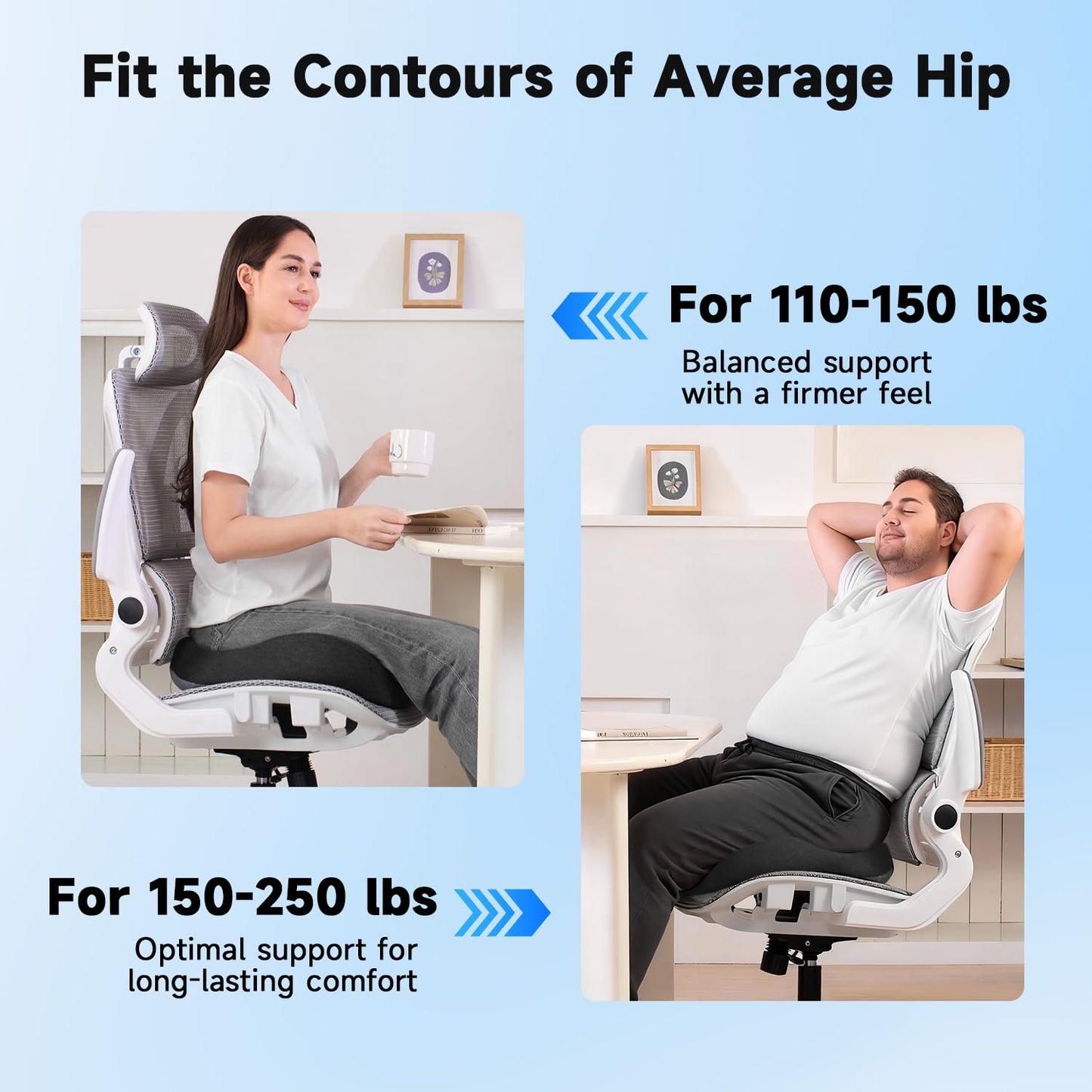 Office Chair Cushion - Large & Supportive Ergonomic Coccyx Seat Cushion for Long Sitting, Memory Foam Seat Cushion with Thick Support