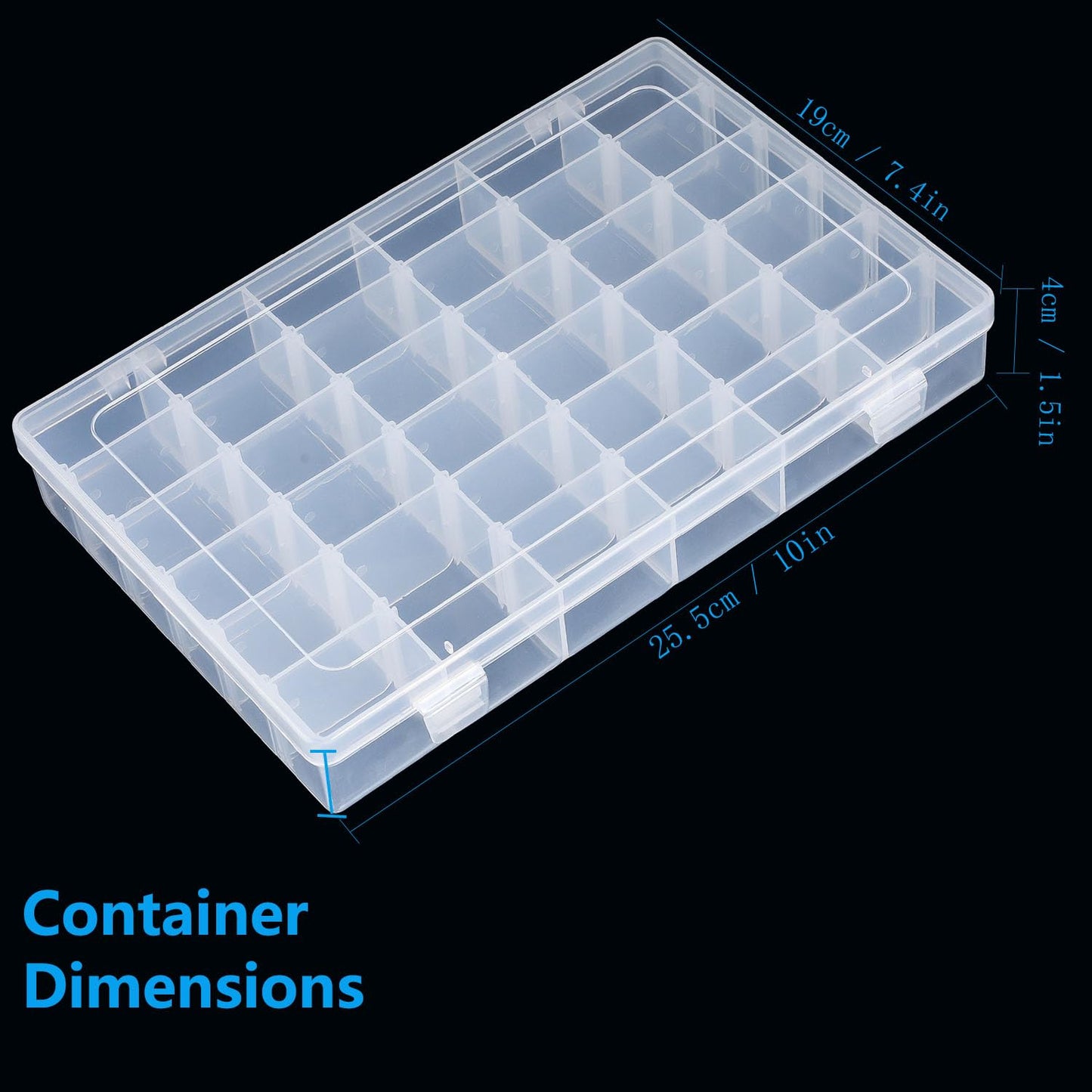 YBhuoo 2 Pack Clear 36 Grids Organiser Storage Box – Plastic Stackable Storage Box with Adjustable Dividers for Crafts, Beads, Jewelry, Art DIY