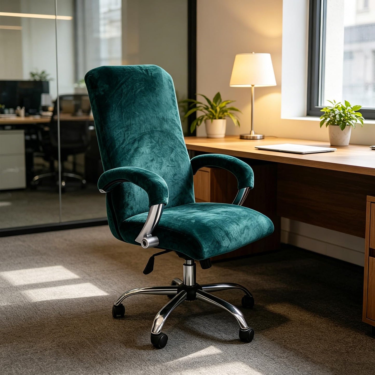 Set of 3 High Back Office Chair Cover, Stretch Polyester Velvet Computer Desk Chair Slipcover with 2 Armrest Covers