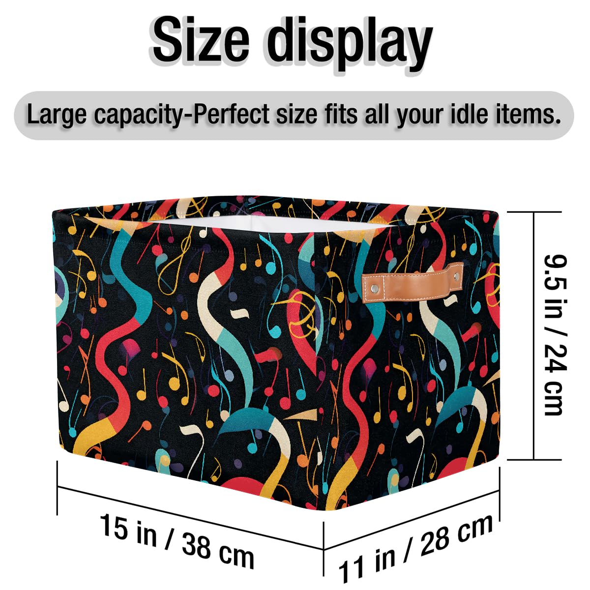 Mexpekil Cube Storage Box, Music Note Foldable Fabric Toy Basket, Rectangular Closet Organizers and Storage Bins for Bedroom, Living Room & Closet