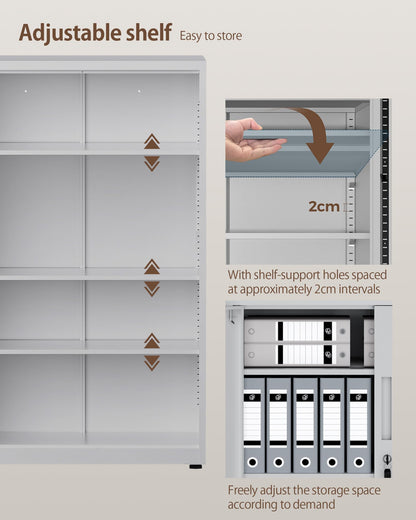 LAND·VOI 4-Tier Lockable Tall Storage Cabinet, Adjustable Shelves Double Door Cupboard 40×80×131.5cm Light Gray