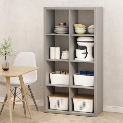 Furinno HERMITE Kitchen Island, 8-Cube Coffee Bar, Kitchen Storage, Bakers Rack, for Pantry Organizers and Storage, Kitchen Organization, Pale Grey