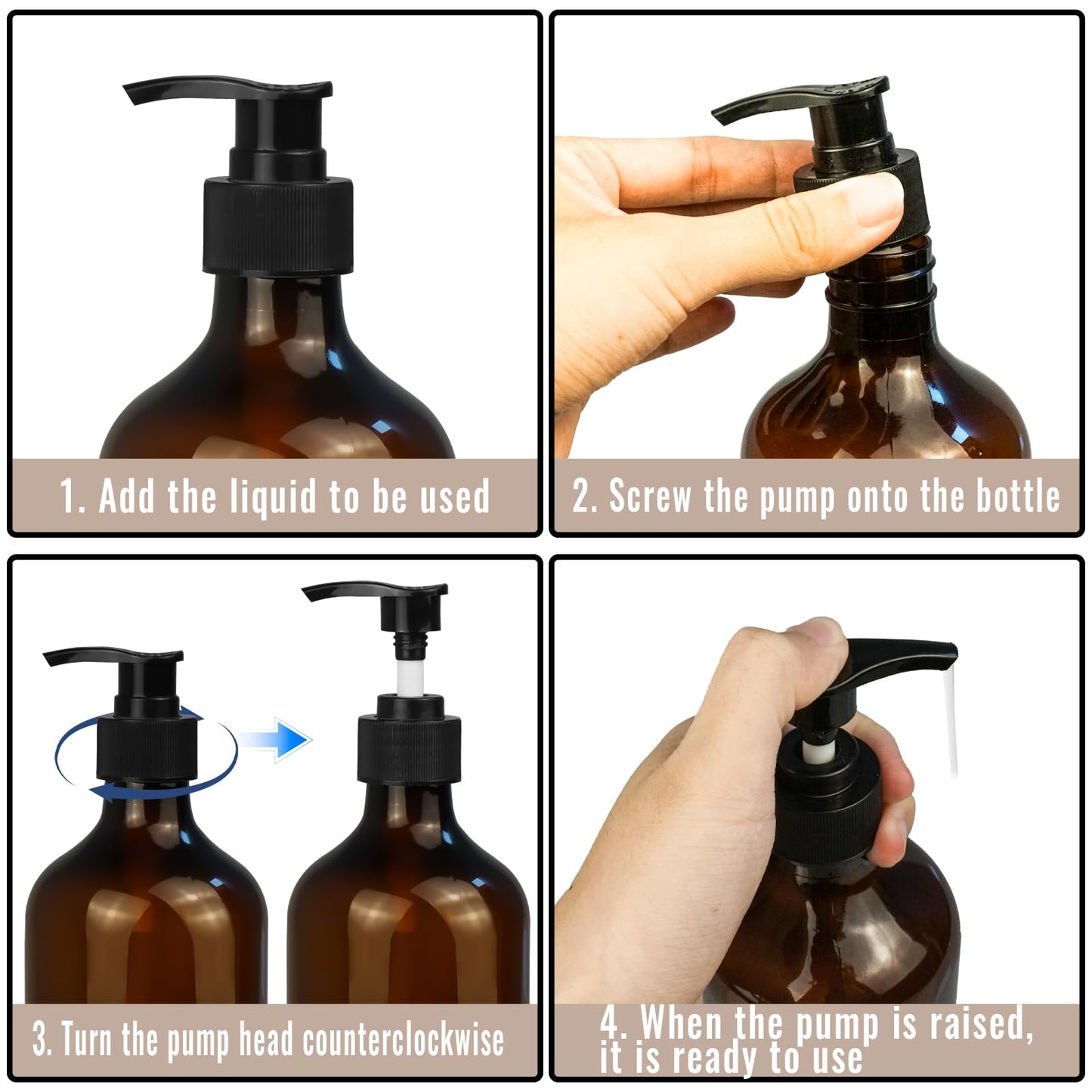 benlidoner 4 Pack Amber Soap Dispenser, 500ml Liquid Soap Dispenser