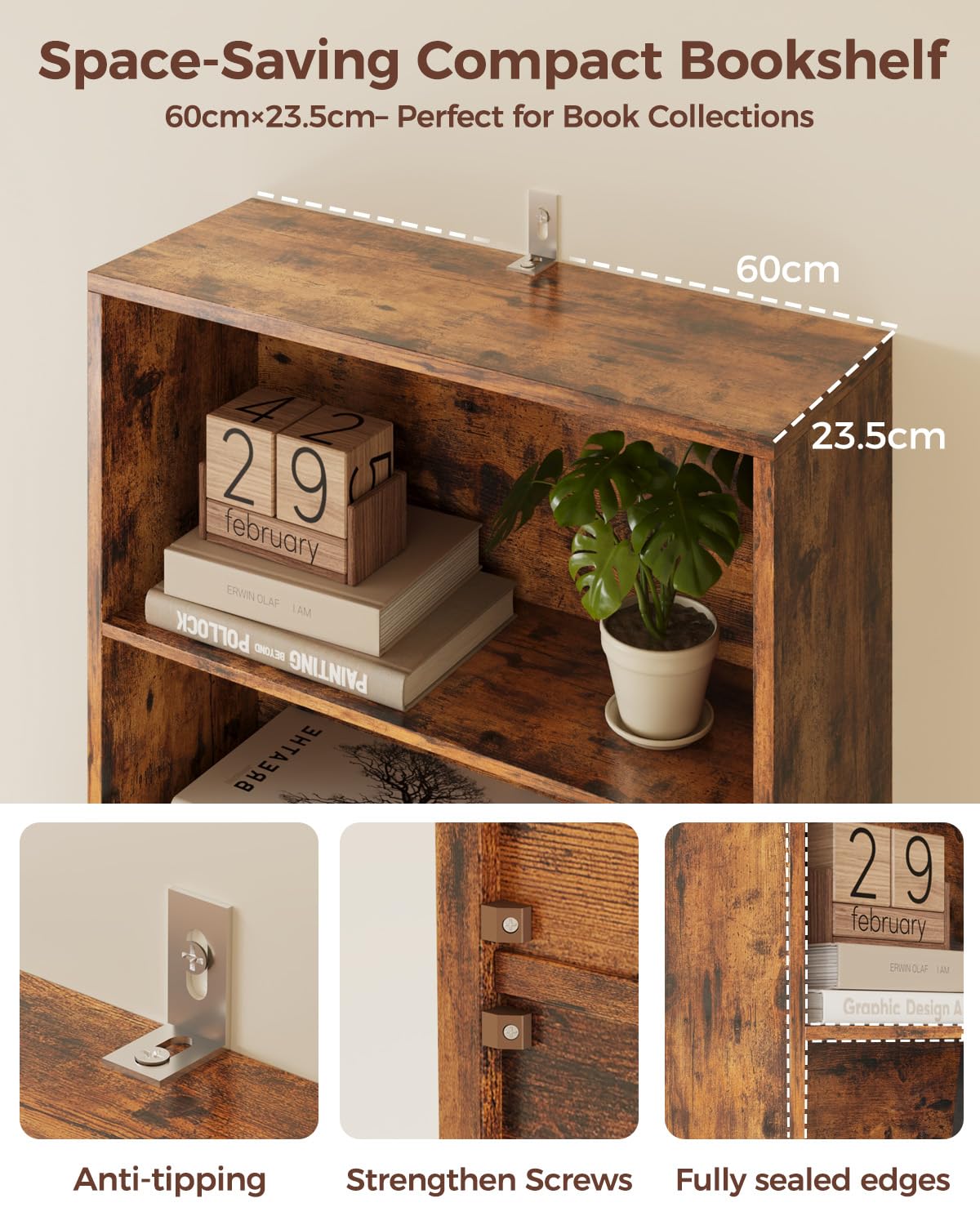 IRONCK Bookcase 6-Tier, Bookshelf with Doors, 180cm Tall Living Room Bookcases, Display Shelf Storage, Freestanding Book Shelf Unit for Home Office