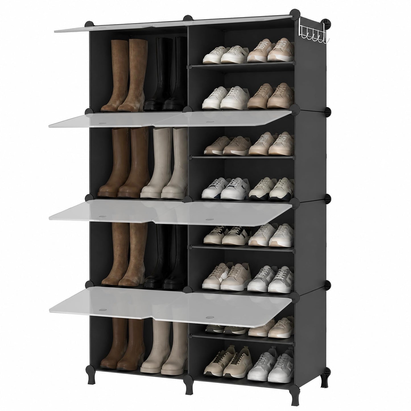 ATTDETJL Shoe Storage,Oversized Shoe Rack with Cover and Hooks for 24Pair