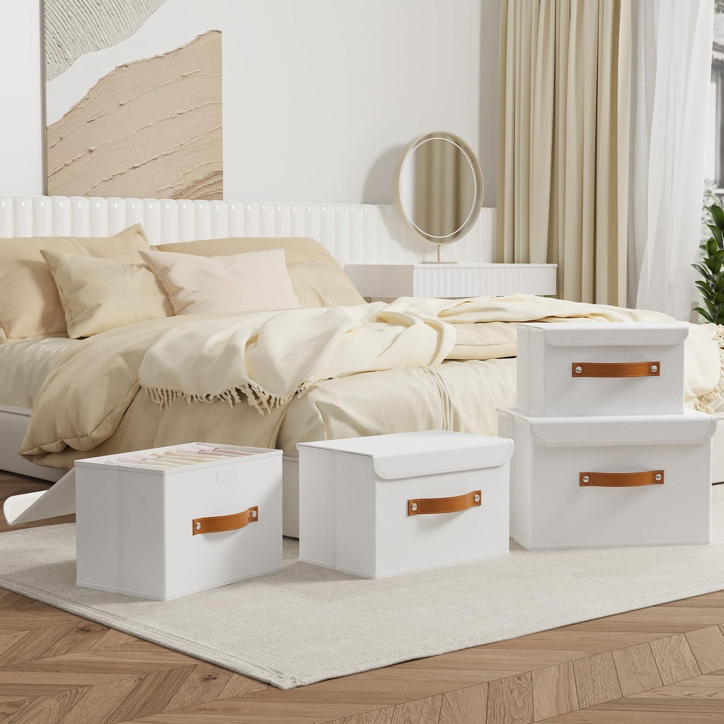 OUTBROS Storage Boxes with Lids 1 Pack, Organiser 45x30x30 cm, White