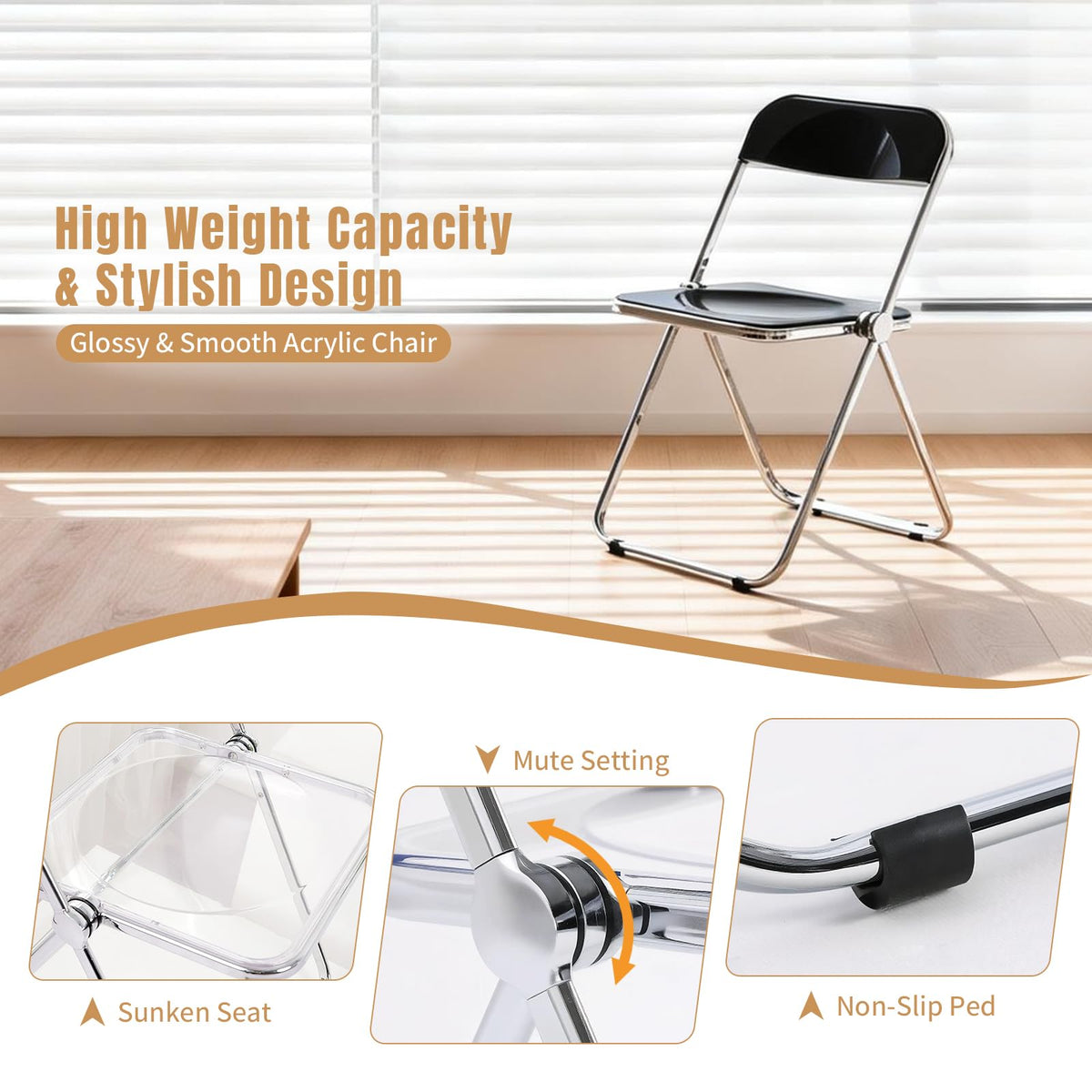TAO ONE Acrylic Folding Chair Morden Chrome Chair-Black