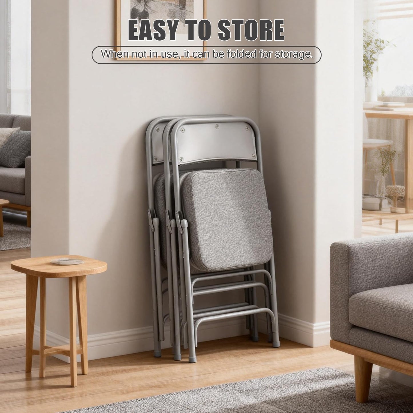 CHAIRABLE Padded Folding Chair with Thick Cushion, 1 Pack Grey