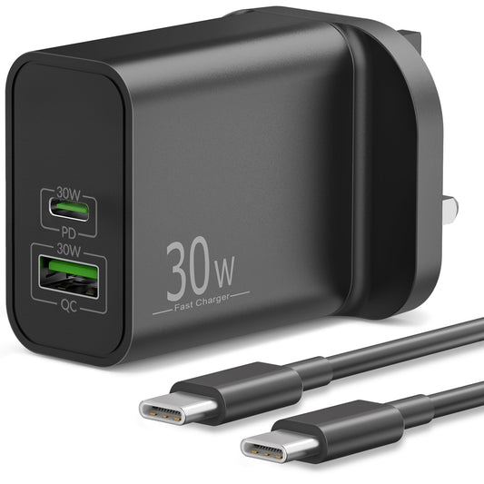 30W 2-Port Super Fast Charger for Samsung Galaxy S25 S24 S23 S22 S21 Ultra Edge 5G FE, A56 A55 A54 A53 A36 A33 A25 A16 A15, Tablet Tab A9 S9 S8,