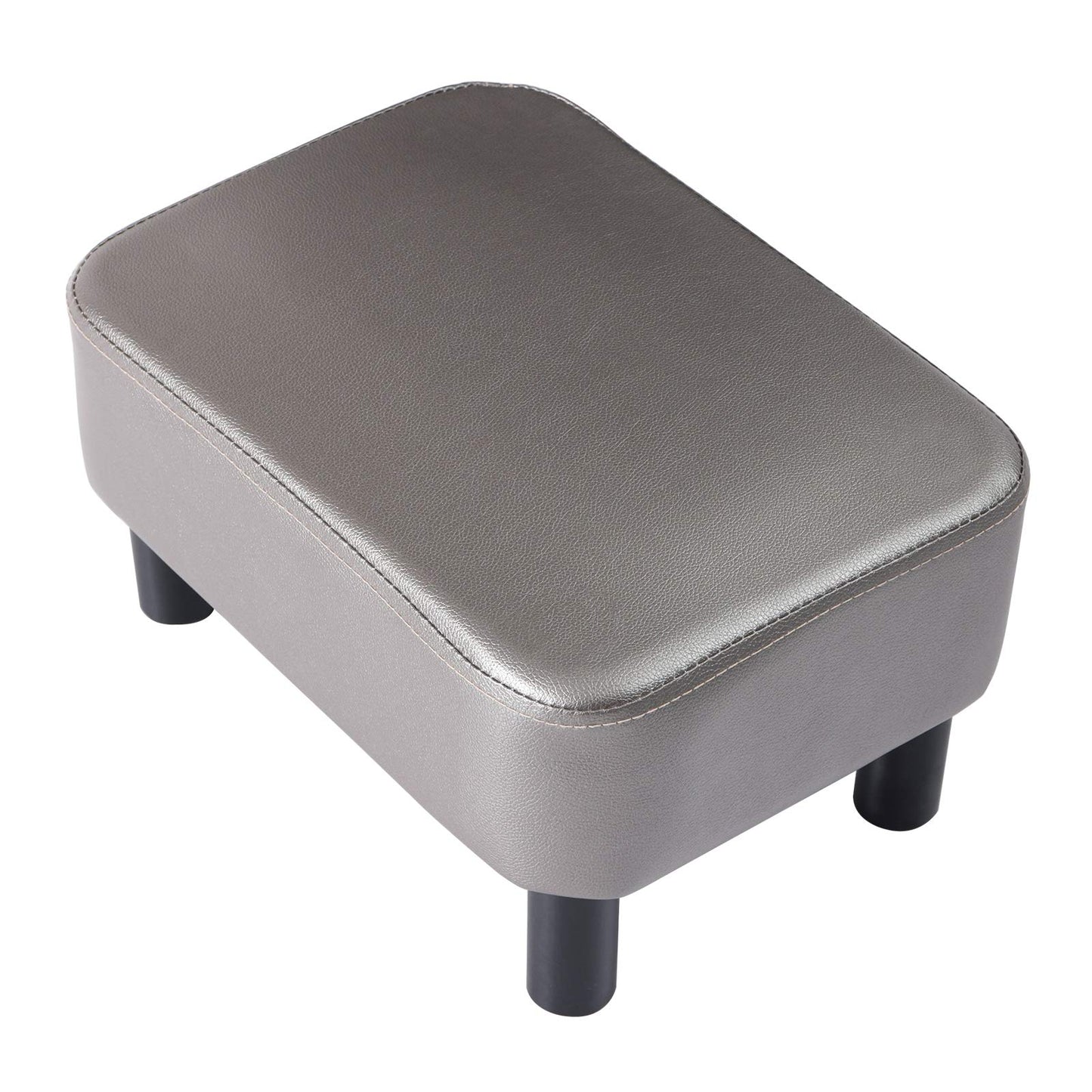 IBUYKE 16.54" Small Footstool PU Leather Ottoman Footrest Modern Home Living Room Bedroom Rectangular Stool, Gray RF-BD211-C