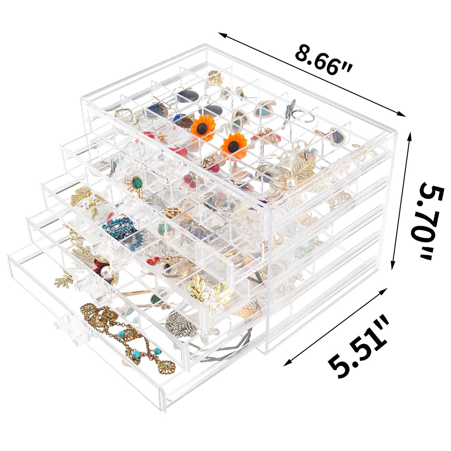 Ptaedex Jewelry Organizer Box, Acrylic Jewelry Holder Clear Jewelry Storage with 5 Drawers for Women Girls Men