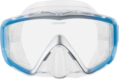 Cressi Liberty 3 Windows-Diving/Snorkeling Panorama Mask, Clear/Blue/Silver, Uni