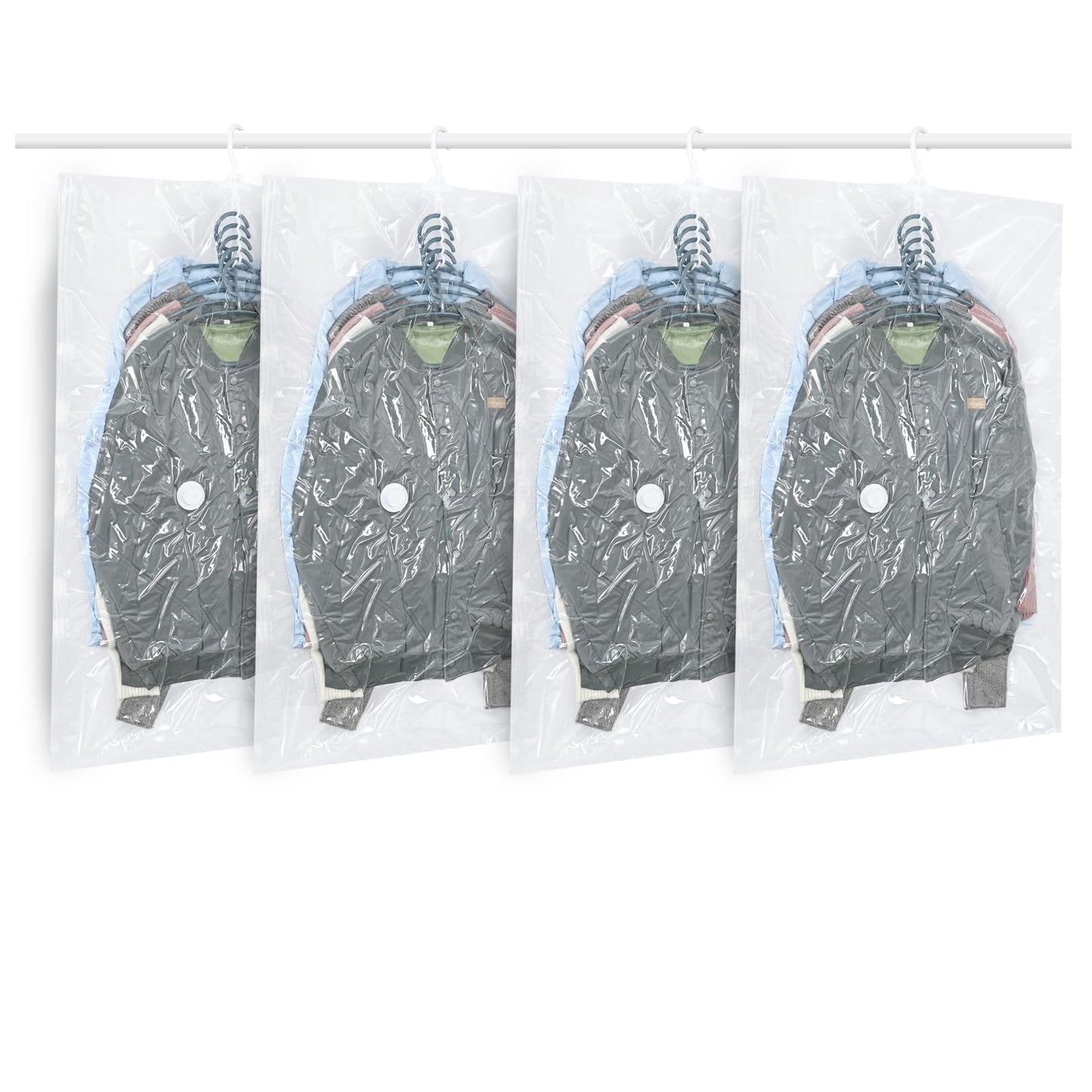 Hanging Vacuum Storage Bags, ZWMYF 4 PCS Space-saving Vacuum Bag for Clothes, Suits, Dresses, Coats or Jackets