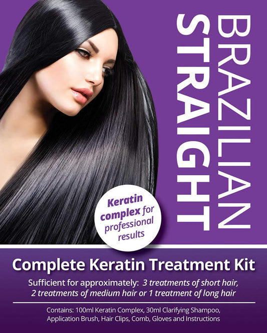 SALON QUALITY KERATIN WITH PROFESSIONAL RESULTS. Brazilian Straight, Purple Treatment Kit, 1-3 APPLICATIONS, Hair Straightening/Blow