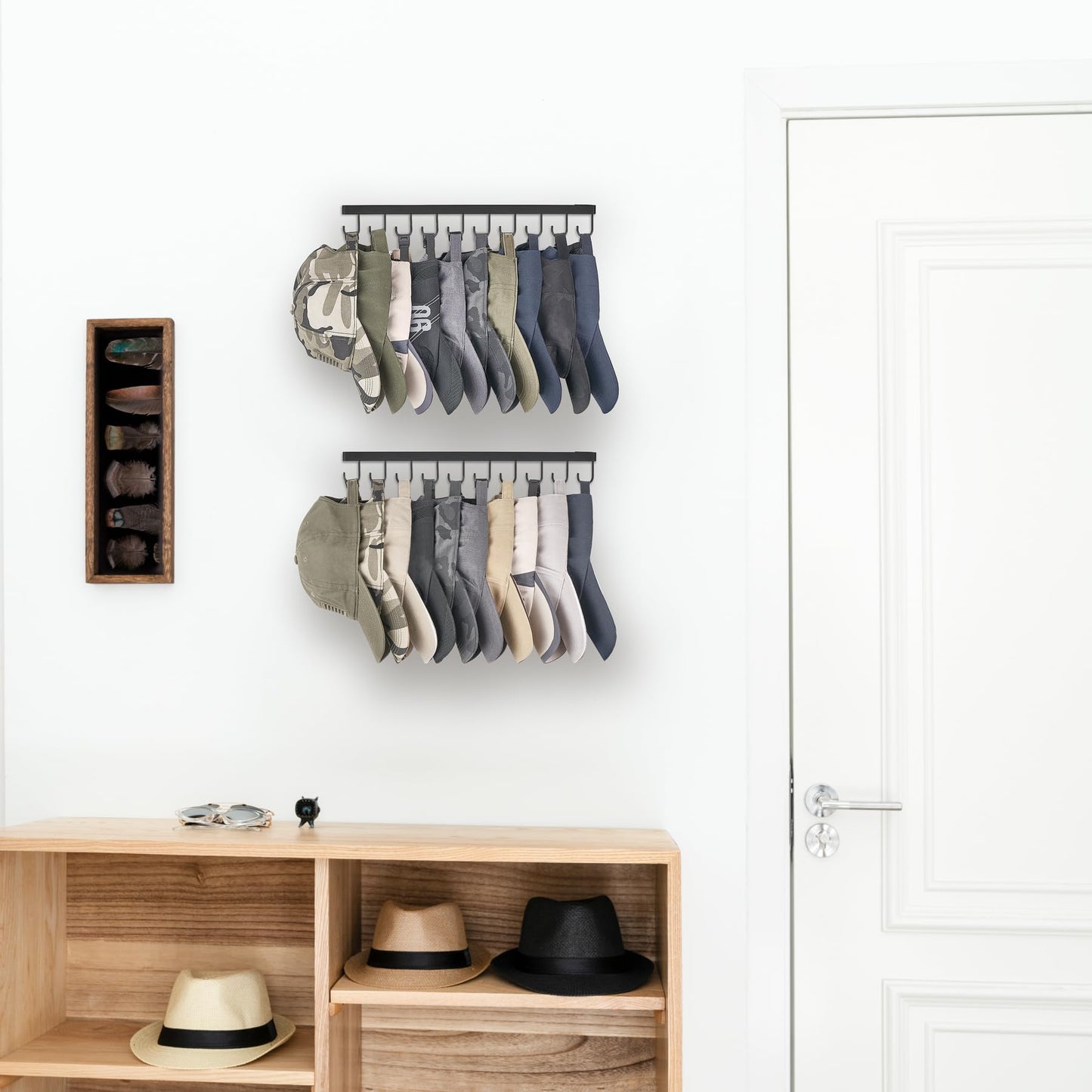 Mkono Hat Rack Wall Mount Set of 2 - Storage Organizer for 20 Baseball Caps, Modern Metal Closet Hooks