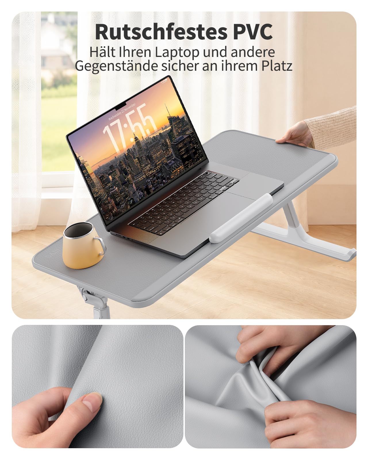 SAIJI Non-Slip Leather Lap Desk Laptop Bed Tray Table, Laptop Stand for Bed