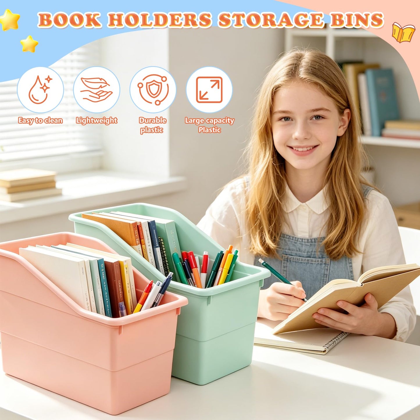 6pcs Book and Binder Holder, Stackable Files Book Bins, Book Organizer