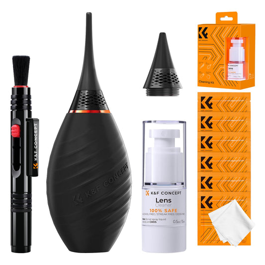 K&F CONCEPT 10-in-1 Camera Cleaning Kit with Lens Pen, Rocket Air Blower-Extension & Short Nozzle, Microfiber Cleaning Cloth, Cleaning Liquid for DSLR