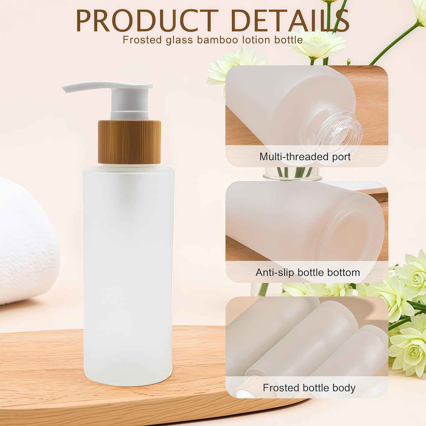 Empty Refillable Frosted Glass Pump Bottle With Plastic Pump Head Toiletries Storage Containers for Bath Shower Shampoo Hair-Conditioner Cleanser