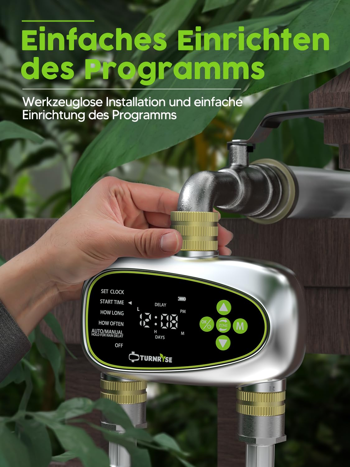TURNRISE Water Timer 2 Outlets, Digital Sprinkler Timer for Irrigation with Brass Inlet and Outlet, Rain Delay/Manual Watering/Automatic WateringTimer