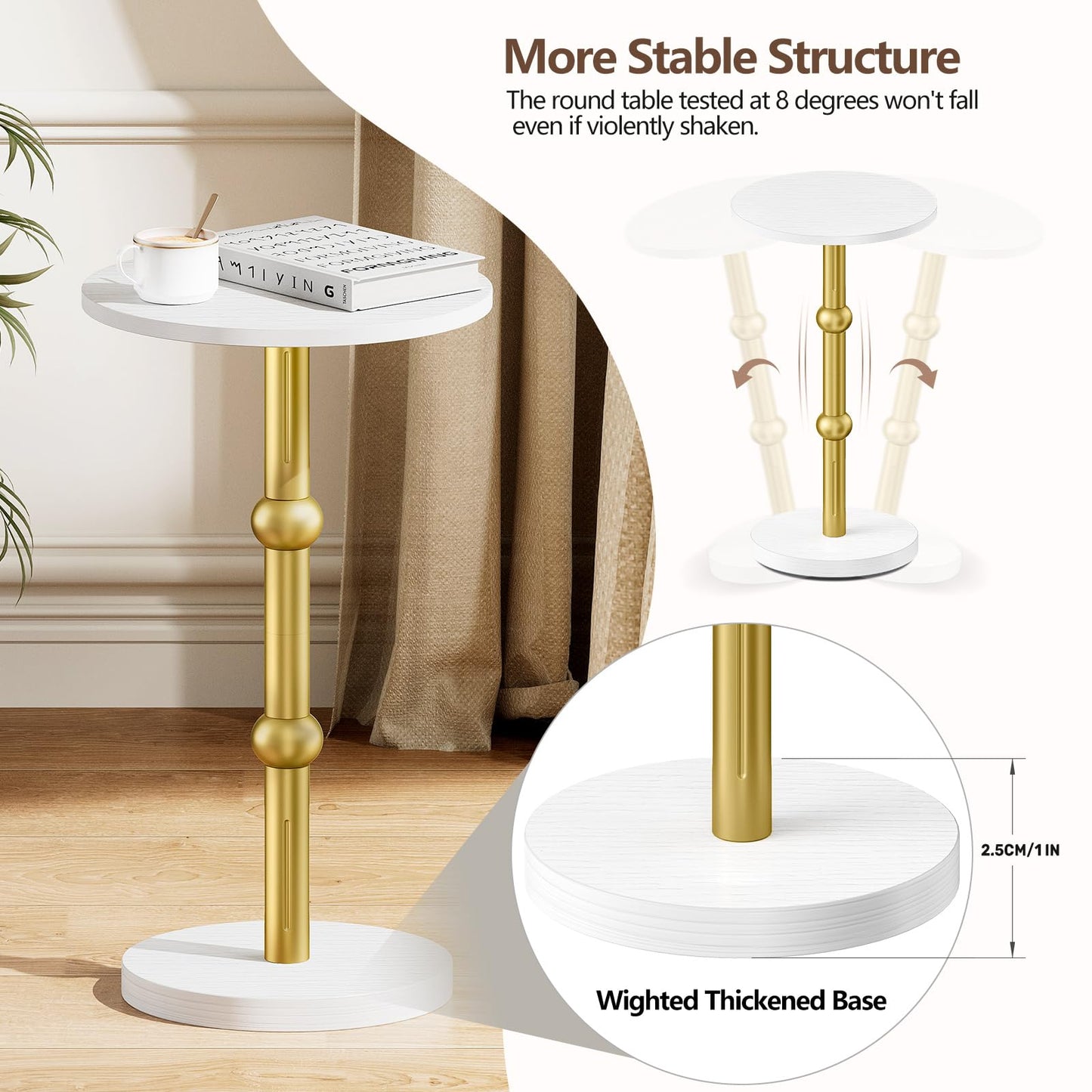 Yuede Round Side Table, Small Coffee Table, Pedestal Drink Table for Small Space, Round Bedside Table, Sofa Table, Living Room, Bedroom