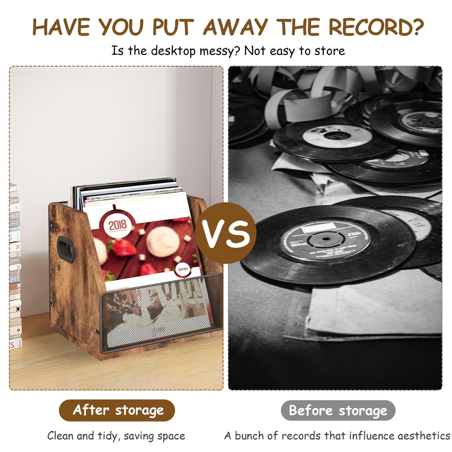 Bryzal Vinyl Record Storage Holder Wood Holds up to 60 Records with Handle