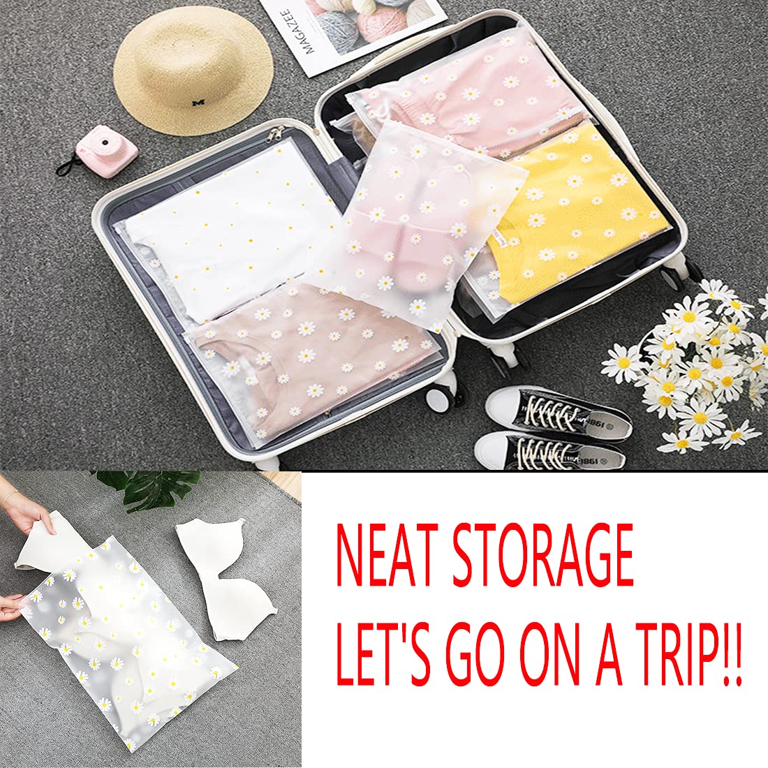 GAOHAN 10Pcs ZipLock Shoe Bags Multi-Purpose Daisy Print Travel Storage Bag